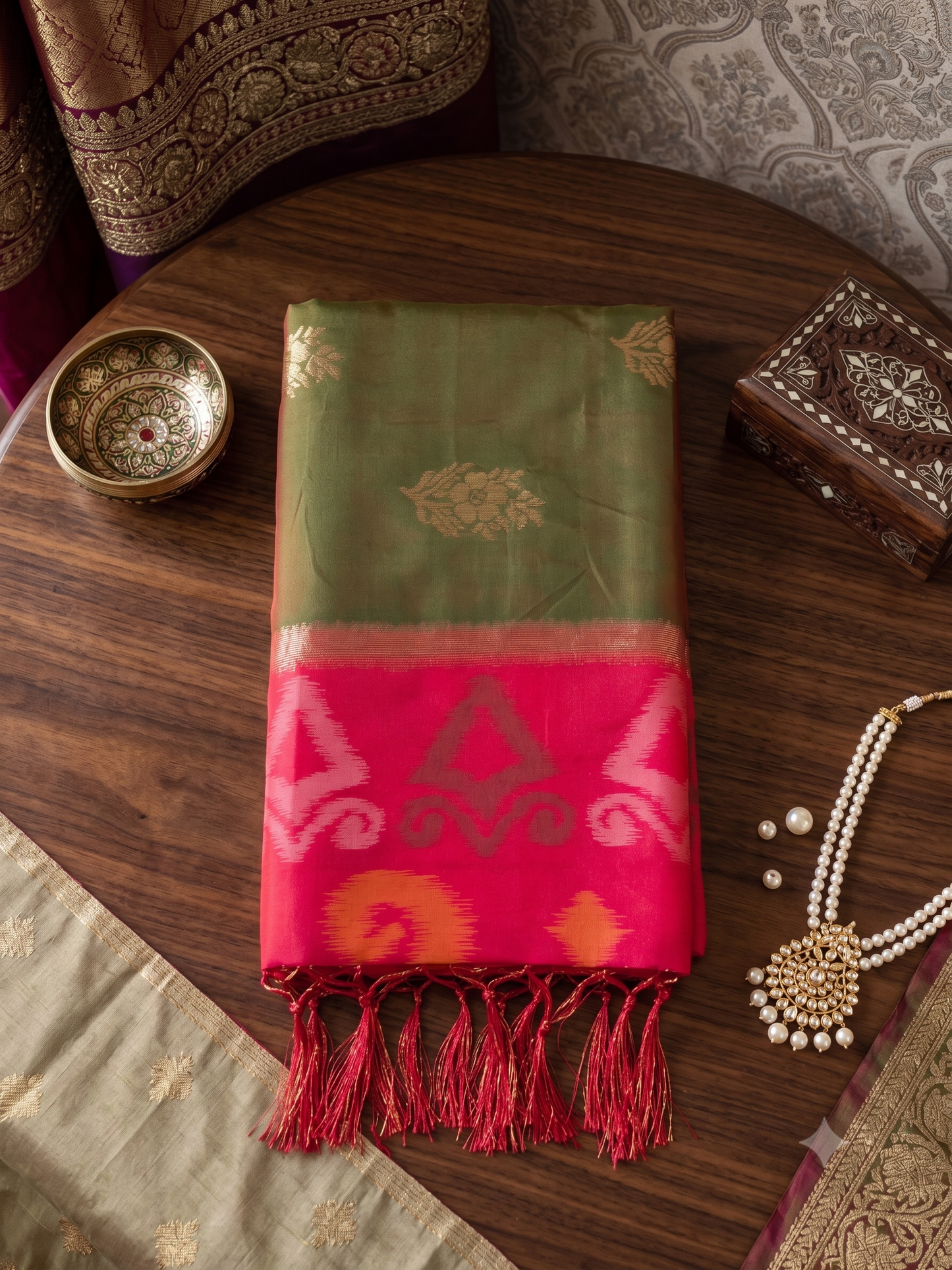 Mehandi Soft Silk Contrast Pallu Saree | EZB SI04 SURIV1007