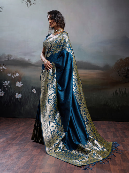 Silk Blend Pink Brocade Saree With Blouse Piece