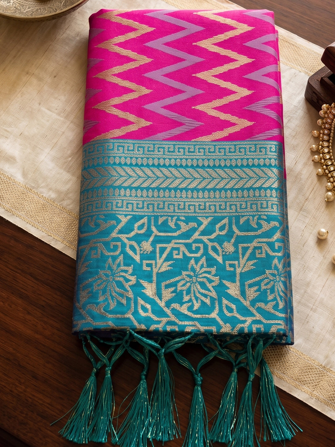Rani & Teal Silk Banarasi Saree | EZB SI04 SUROY1002