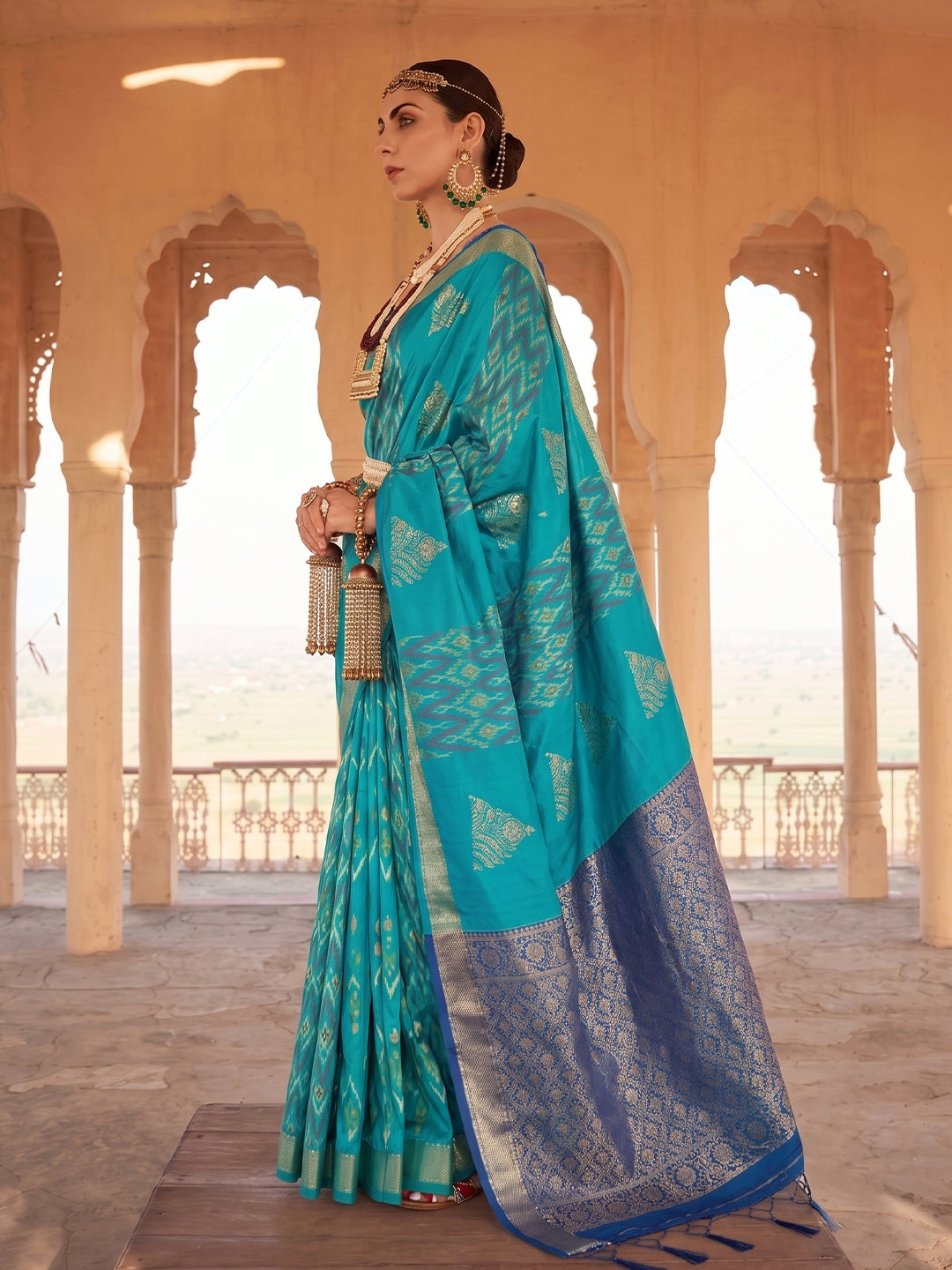 Sky blue & Blue Soft Silk Ikat Saree | EZB SI04 SUSAG1006