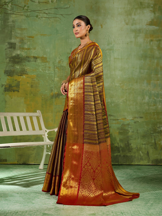Brown & Maroon Kanchivaram Silk Paithani Saree | EZB SI04 SUTIR1003