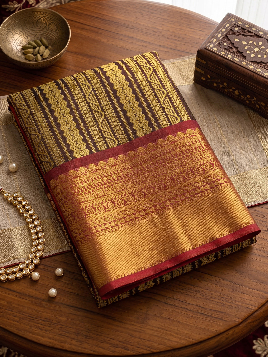 Brown & Maroon Kanchivaram Silk Paithani Saree | EZB SI04 SUTIR1003