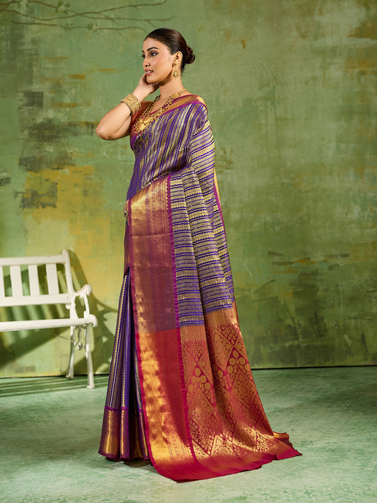 Blue & Maroon Kanchivaram Silk Paithani Saree | EZB SI04 SUTIR1006