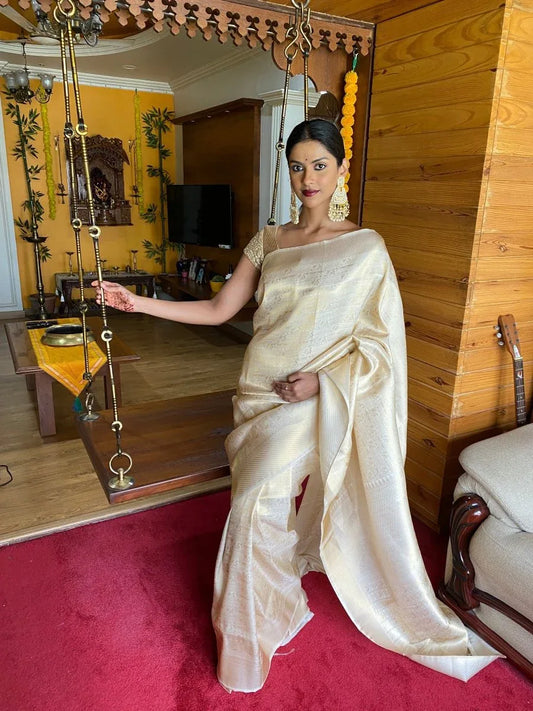 SWARDA THIGALE in Golden Kanjivaram Saree - EZBER