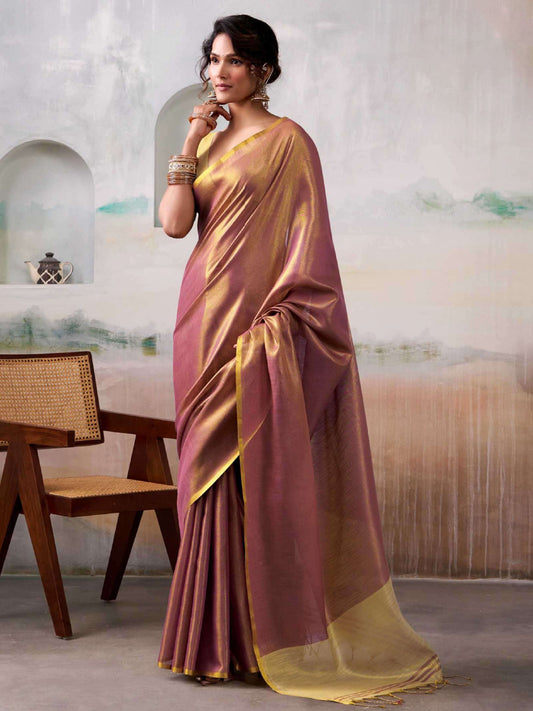 Purple Tissue Silk Saree with Blouse Piece