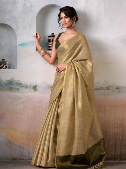 Golden Tissue Silk Saree with Blouse Piece