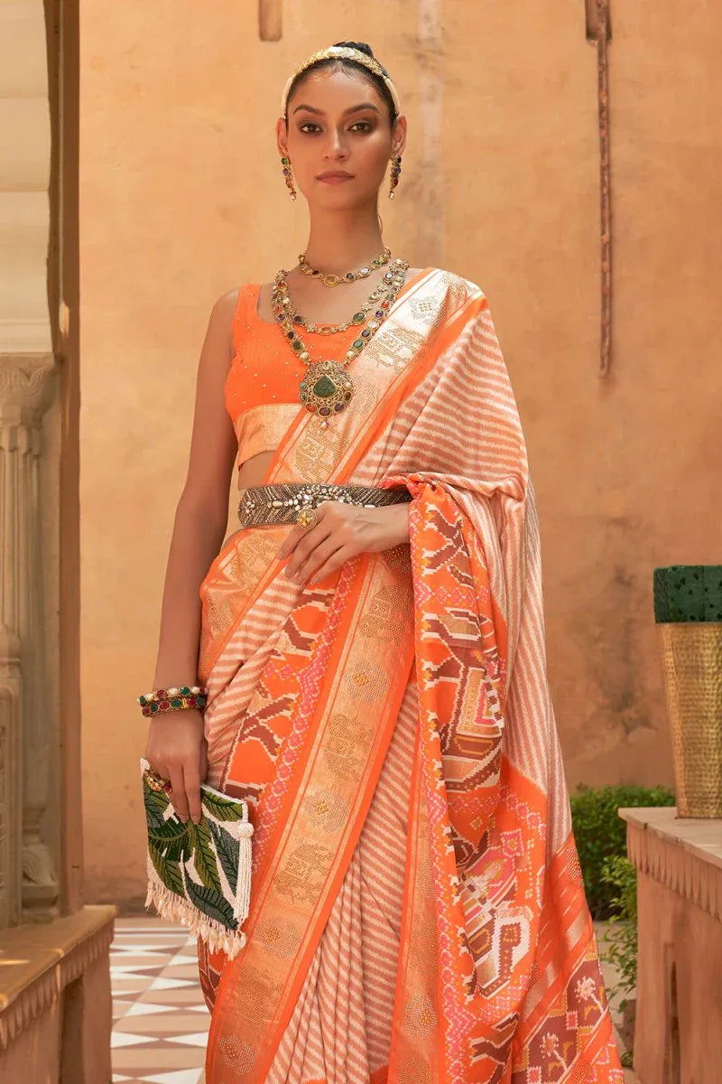 Tangerine Orange Patola Saree - EZBER
