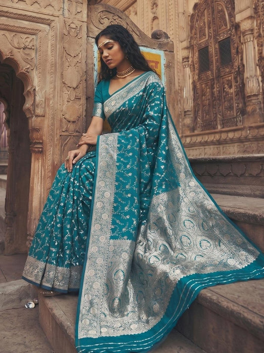 Teal Art Silk Brocade Saree | EZB SI04 SUMKD1003 - EZBER