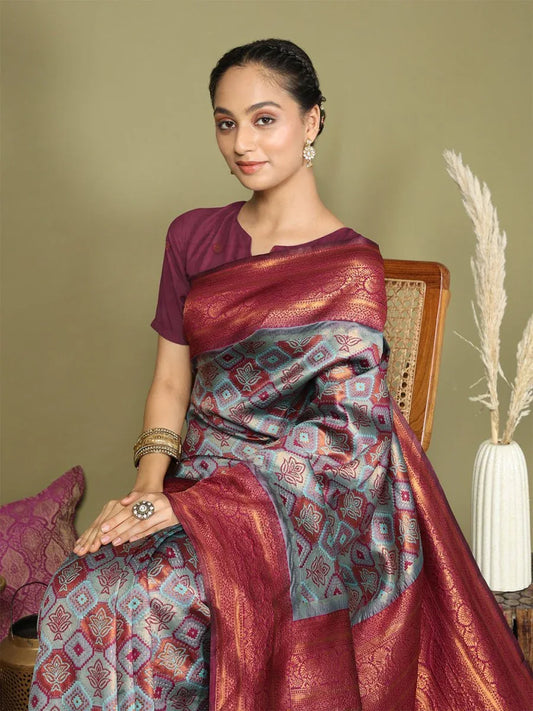 Teal Lichi Silk Saree With Blouse Piece - EZBER