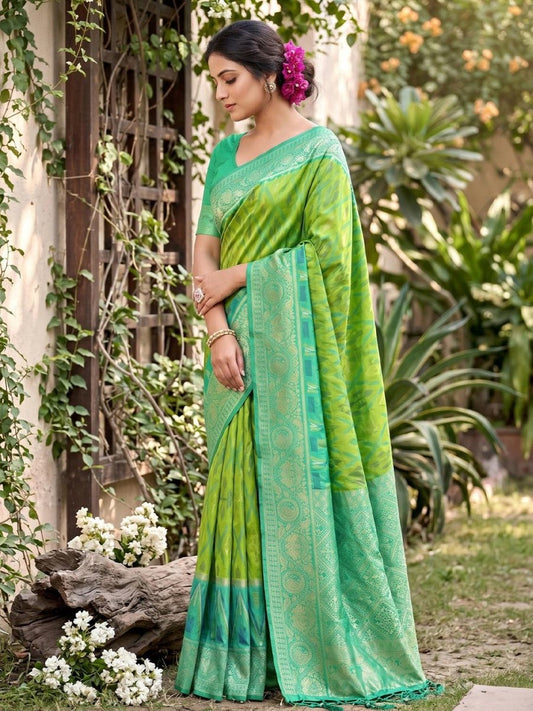 Teal Soft Silk Stripe N Motif Saree | EZB SI04 SRPOC7008 - EZBER