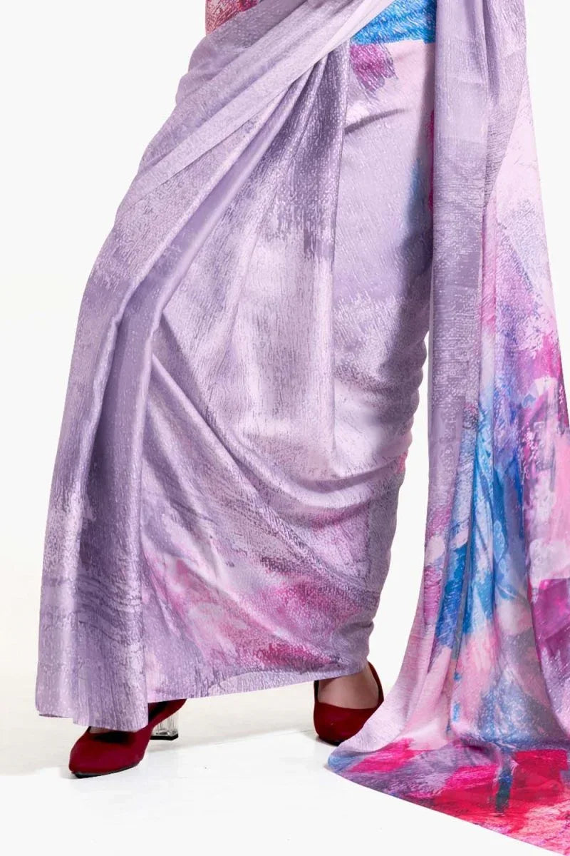 Thistle Purple Satin Crep Saree - EZBER