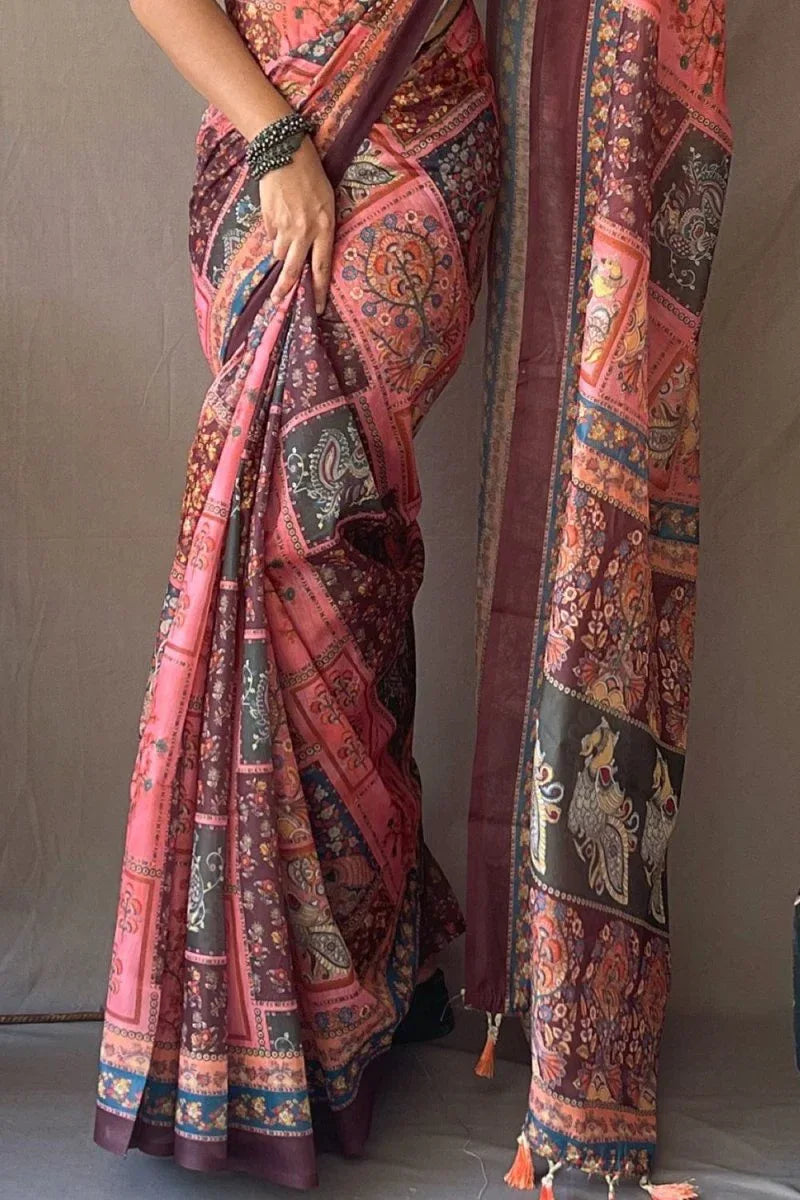 Thulian Pink Kalamkari Saree - EZBER