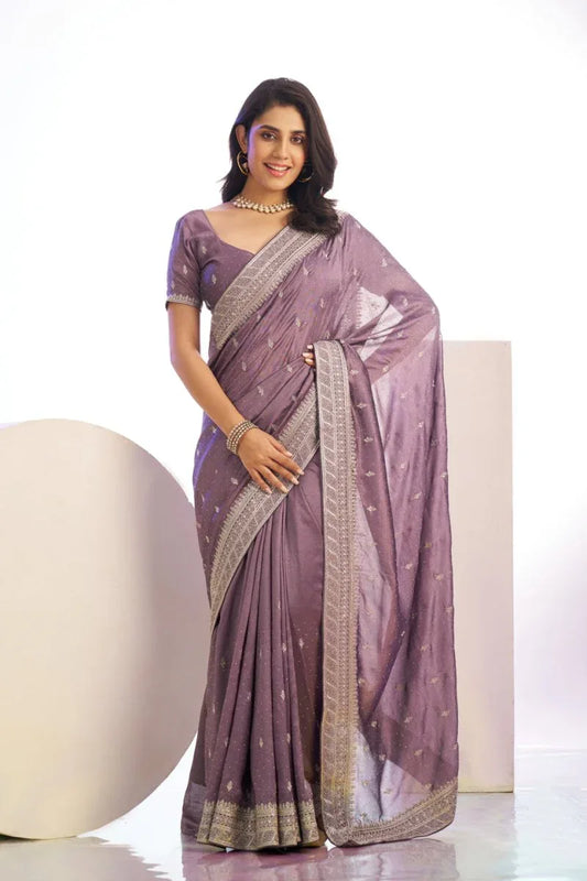 Vichitra Crunchi Sequins Embroidered Work With Blouse Piece - EZBER