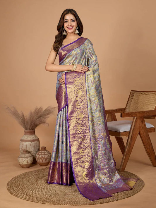 Violet Semi Silk Saree With Blouse Piece - EZBER