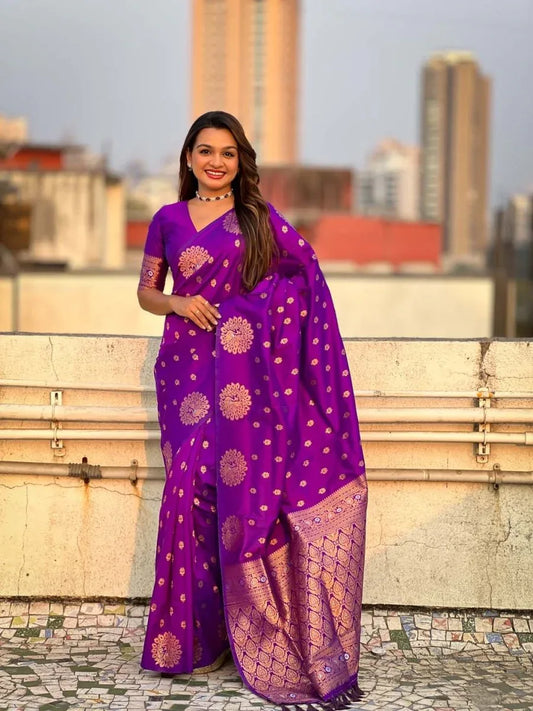 Violet Soft silk Saree With Blouse Piece - EZBER