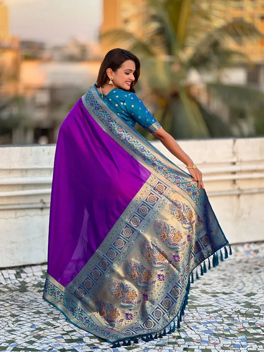 Violet Soft Silk Saree With Blouse Piece - EZBER