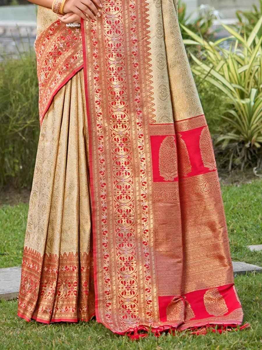 White Banarasi Silk Brocade Saree | EZB SI04 BWGAU1005