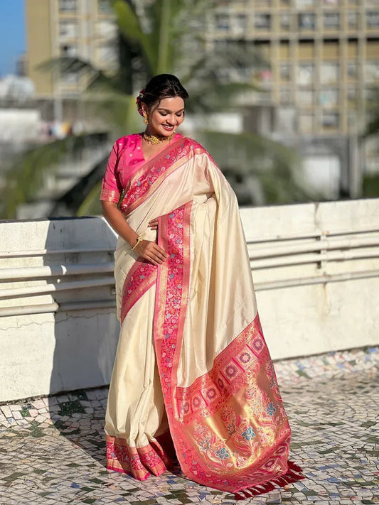 White silk Saree with Blouse Piece | EZBER
