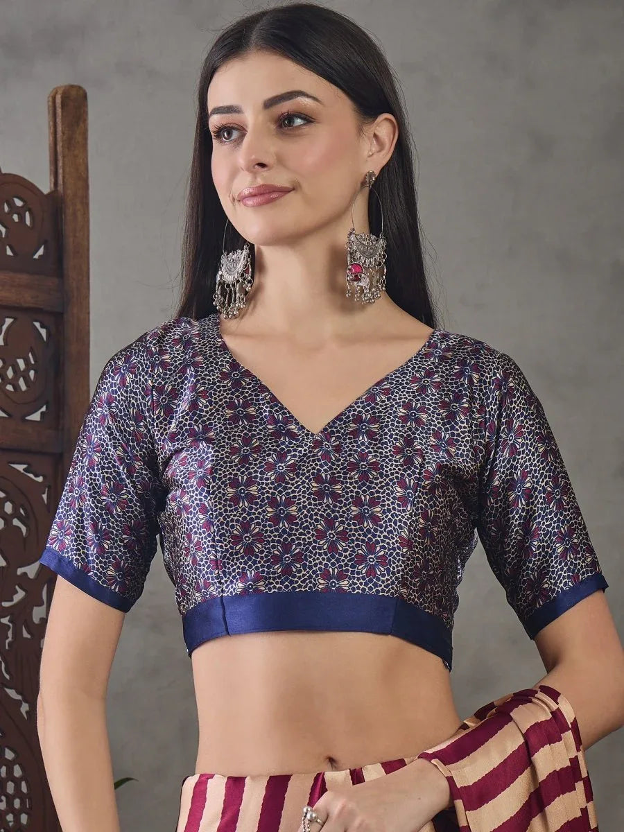 Wine Semi Modal Saree With Blouse Piece - EZBER