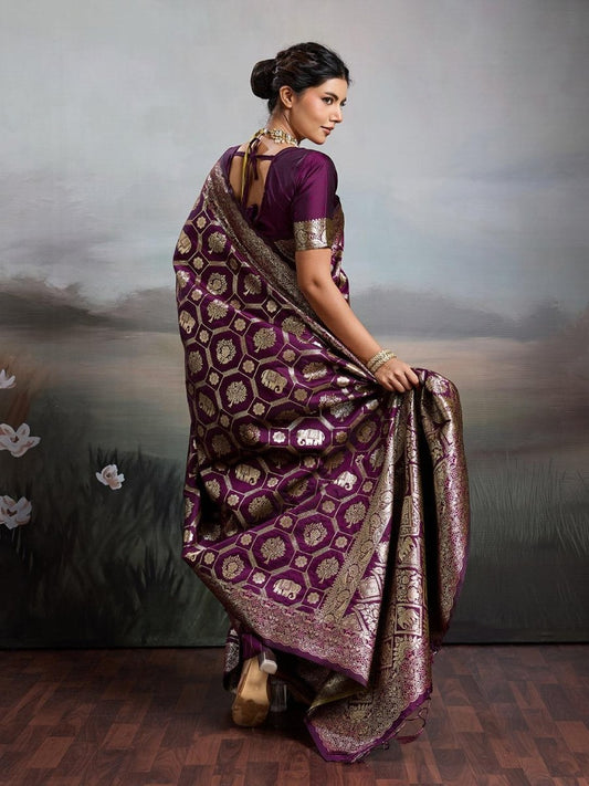 Wine Silk Blend Handloom Saree | EZB SI04 SURJW2004 - EZBER
