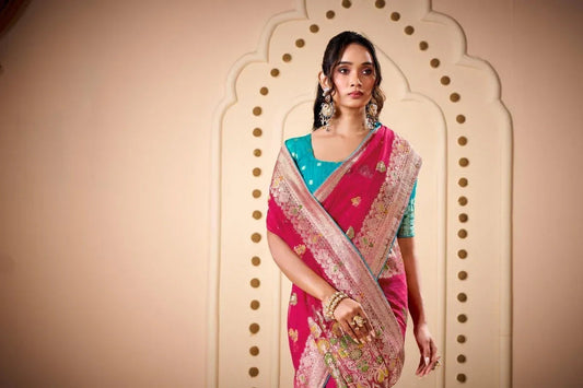 Maroon Tissue Crepe Saree with Blouse Piece | EZBER