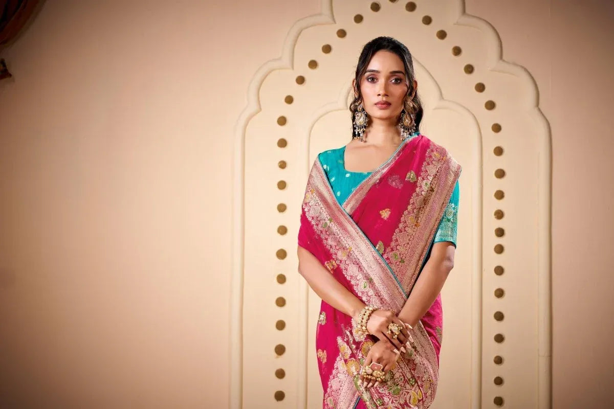 Maroon Tissue Crepe Saree with Blouse Piece | EZBER