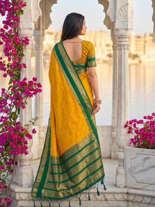 Yellow Silk Blend Handloom Saree | EZB SI04 SUKAS1004 - EZBER