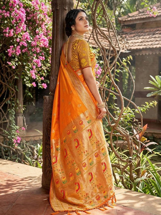 Yellow Silk Blend Handloom Saree | EZB SI04 SUPAR1004 - EZBER