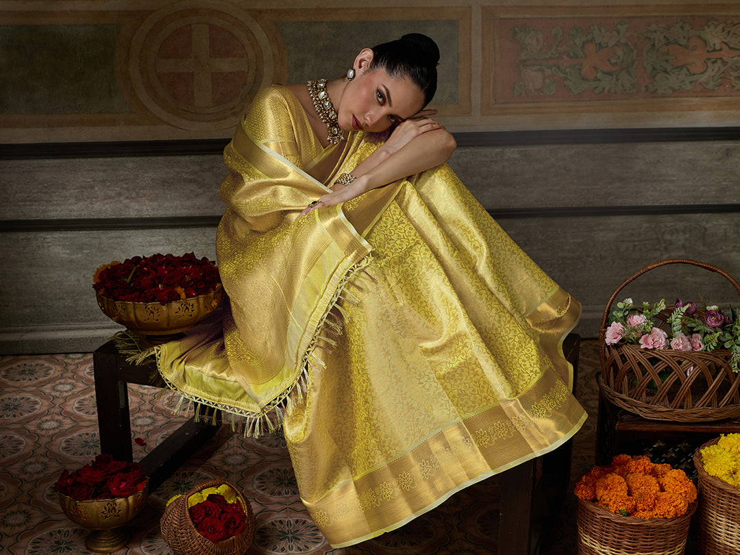 YELLOW GOLD & YELLOW GOLD Kanchivaram Silk Kanjeevaram Saree | EZB SI04 SUMUS1007