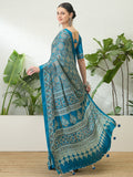 Modal Teal Printed Saree With Blouse | EZB GF02 LUX 16002
