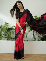 Semi Modal Black Printed Saree | EZB GF02 LUX 27005