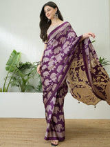 Semi Modal Purple Printed Saree | EZB GF02 RAGA V3 53004