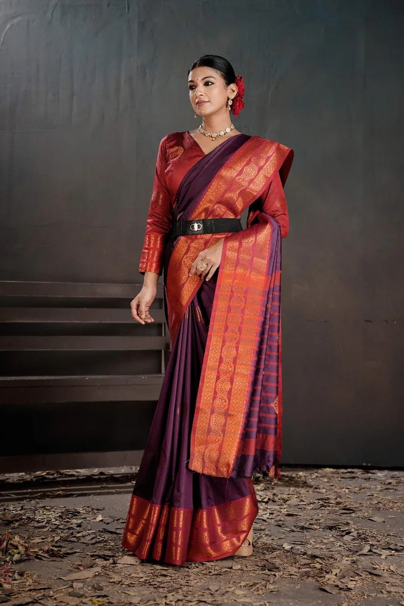 Soft Silk Chitt Pallue With Contrast Blouse Weaving Saree - EZBER