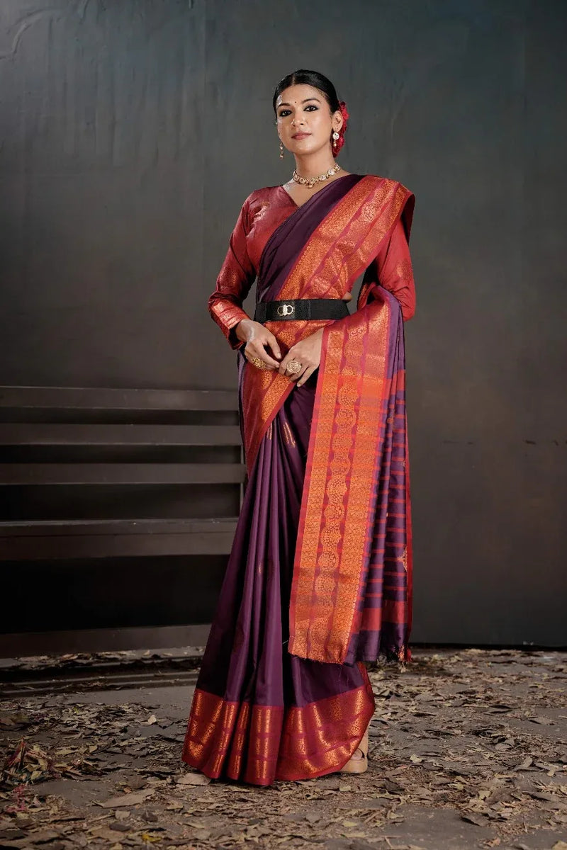 Soft Silk Chitt Pallue With Contrast Blouse Weaving Saree - EZBER