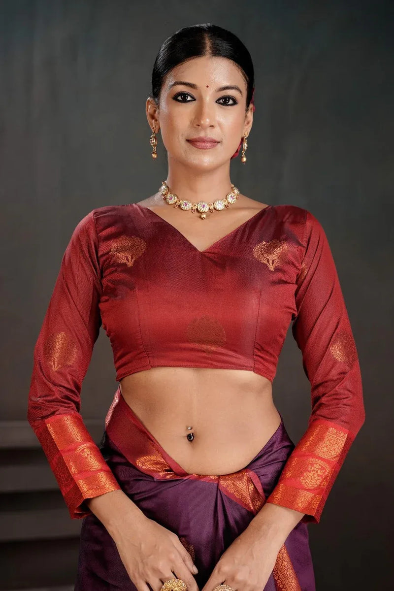 Soft Silk Chitt Pallue With Contrast Blouse Weaving Saree - EZBER