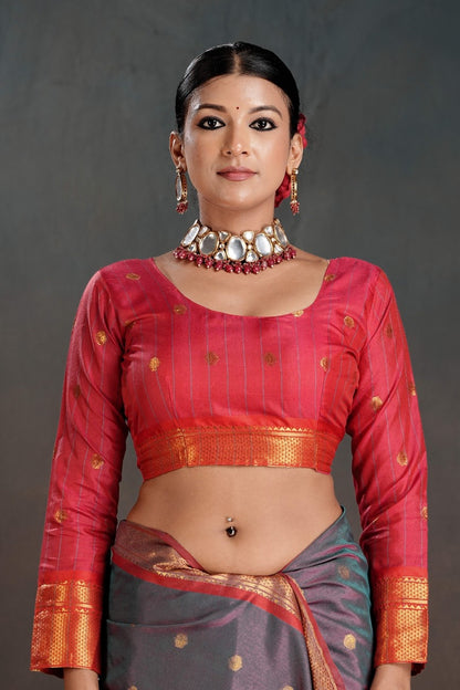 Soft Silk Chitt Pallue With Contrast Blouse Weaving Saree