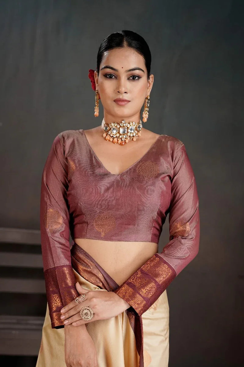 Soft Silk Chitt Pallue With Contrast Blouse Weaving Saree - EZBER