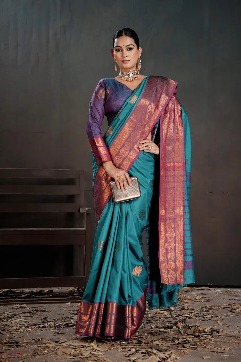 Soft Silk Chitt Pallue With Contrast Blouse Weaving Saree - EZBER