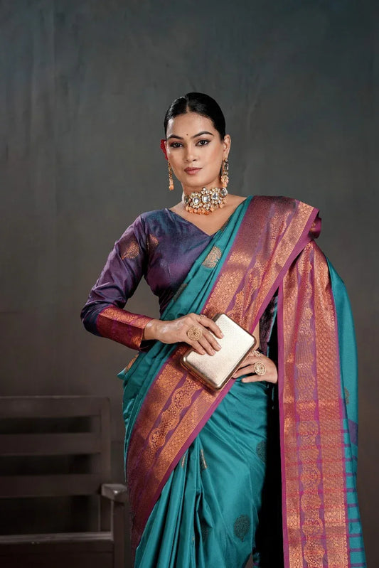 Soft Silk Chitt Pallue With Contrast Blouse Weaving Saree - EZBER