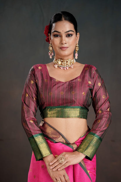 Soft Silk Chitt Pallue With Contrast Blouse Weaving Saree