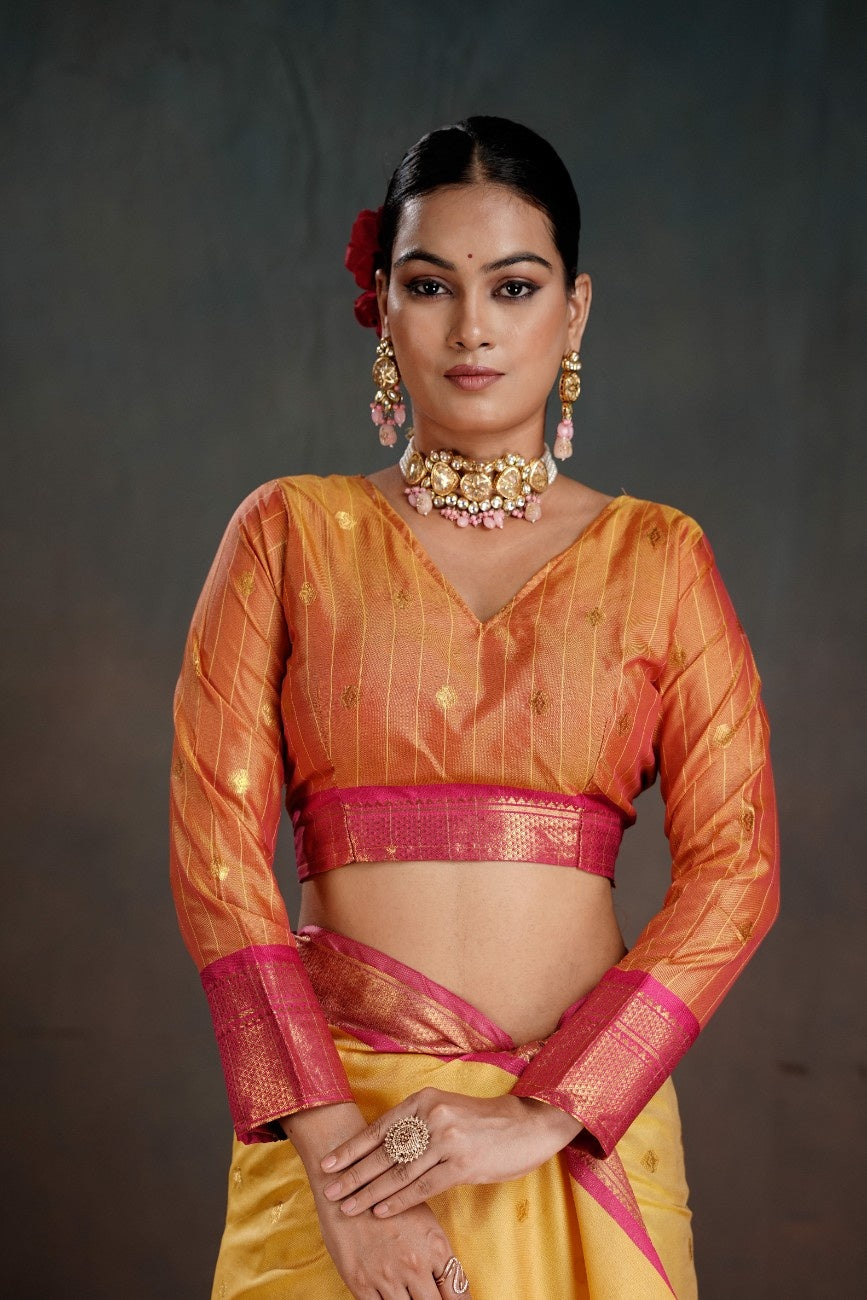 Soft Silk Chitt Pallue With Contrast Blouse Weaving Saree