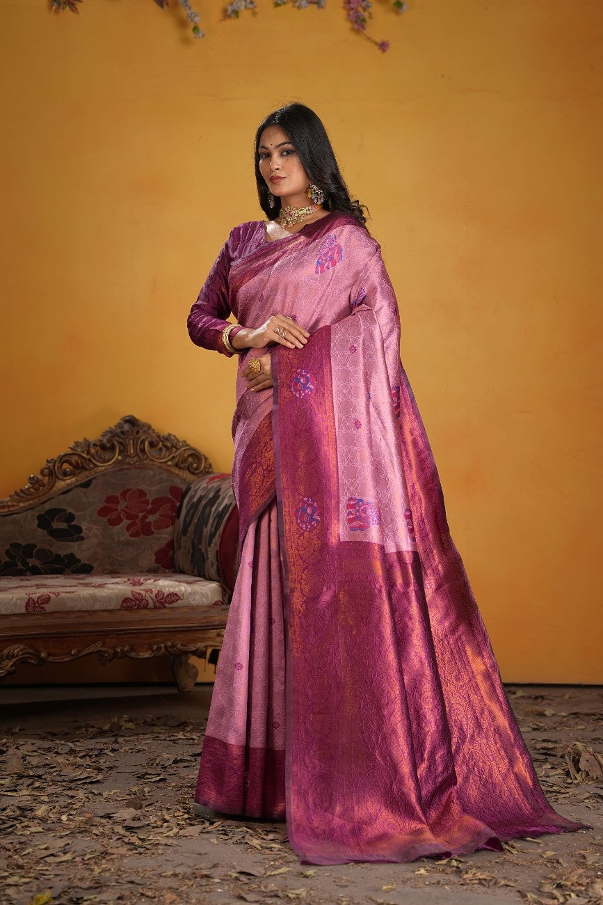 Kanjeevaram Silk Rich Pallue With Contrast Blouse Weaving Silk Saree