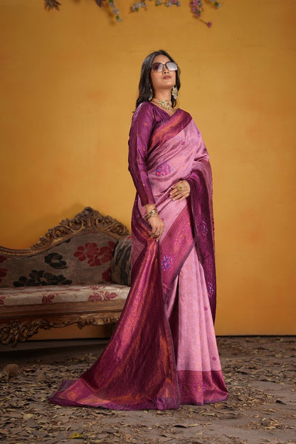 Kanjeevaram Silk Rich Pallue With Contrast Blouse Weaving Silk Saree