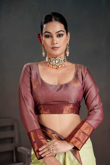 Soft Silk Chitt Pallue With Contrast Blouse Weaving Saree