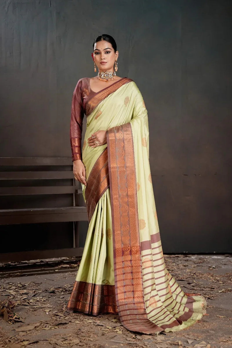 Soft Silk Chitt Pallue With Contrast Blouse Weaving Saree - EZBER