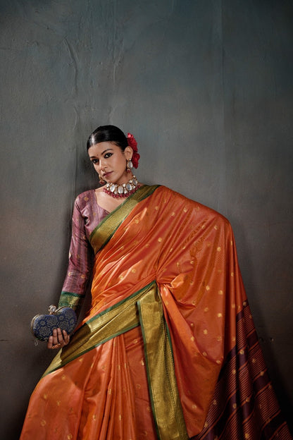 Soft Silk Chitt Pallue With Contrast Blouse Weaving Saree