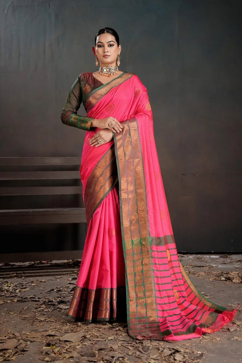 Soft Silk Chitt Pallue With Contrast Blouse Weaving Saree - EZBER