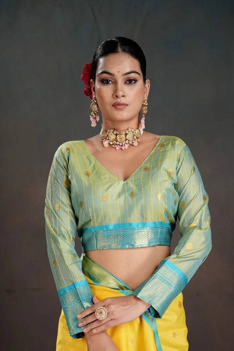 Soft Silk Chitt Pallue With Contrast Blouse Weaving Saree - EZBER