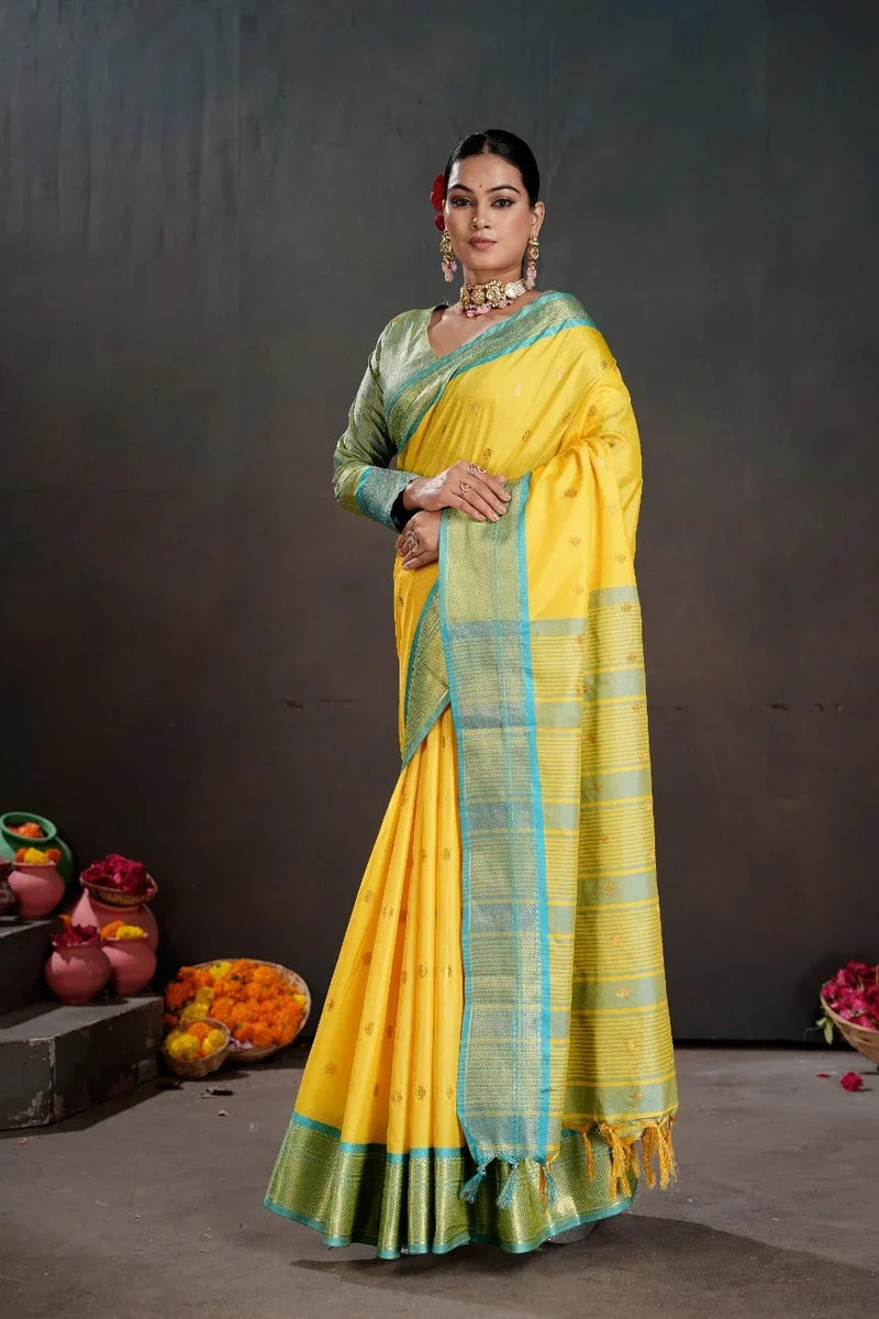 Soft Silk Chitt Pallue With Contrast Blouse Weaving Saree - EZBER