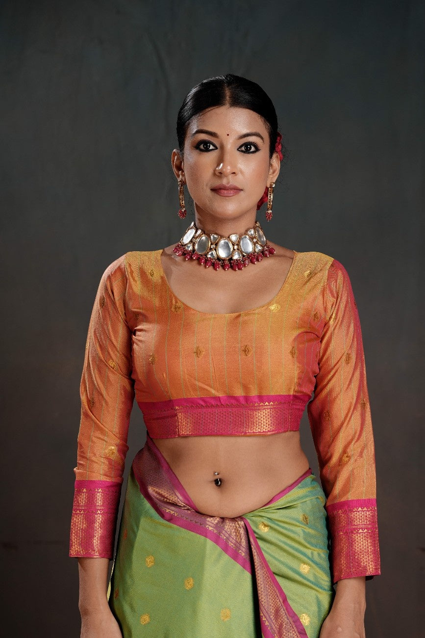 Soft Silk Chitt Pallue With Contrast Blouse Weaving Saree